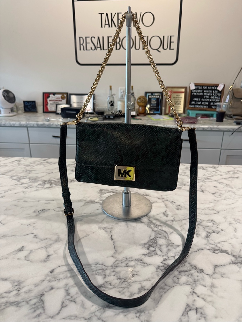 Michael Kors Sonia Medium Embossed Leather Shoulder Bag 35F1G6SL3G, Racing Green